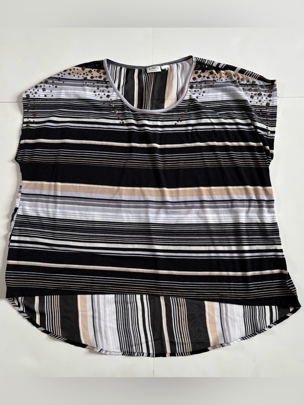 Cato Black, Cream and White Striped Scoop Neck Tunic